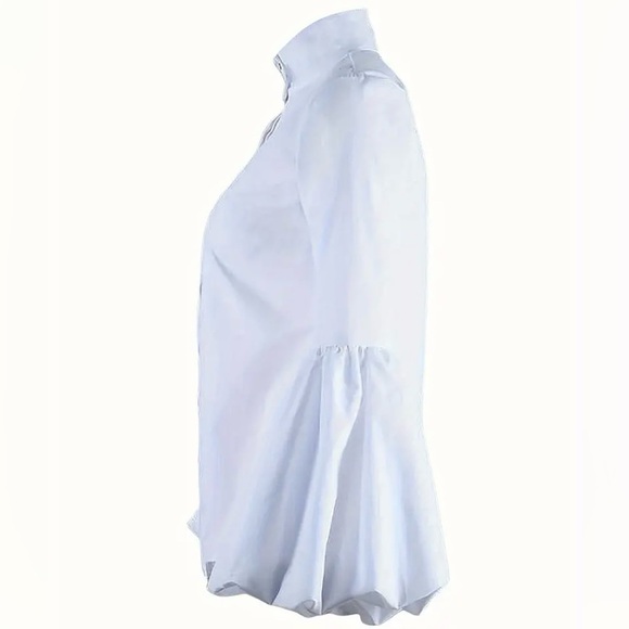 NEW:Chic Mock Neck Blouse- Front Button Detail, Long Sleeves,Elegant Casual Top - Picture 6 of 6